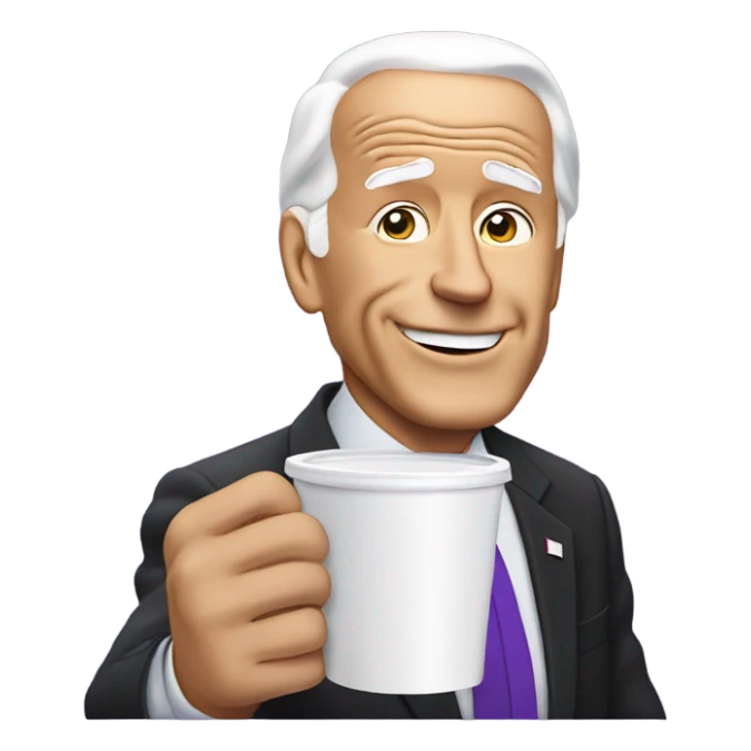 biden with purple liquid spilling out of white foam cup sticker