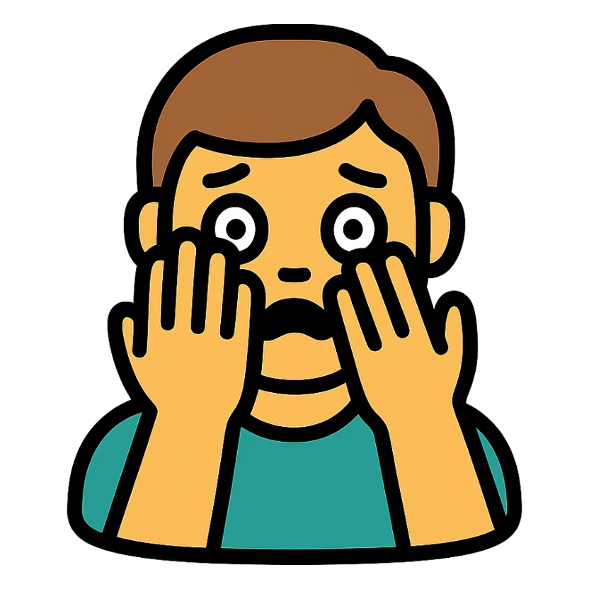 face peeking through hands, scared expression, simple and clear icon sticker