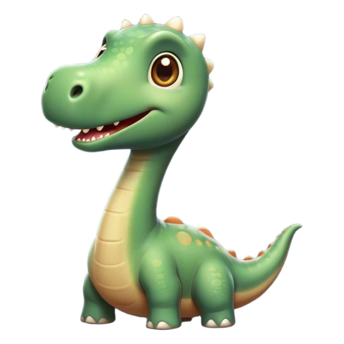 Cinematic Cute Brontosaurus Portrait Emoji, Head tilted playfully with a gentle smile, featuring a charming, massive form with an elongated neck and a small, endearing head adorned with bright, curious eyes, Simplified yet irresistibly adorable features, highly detailed, glowing with a warm, inviting prehistoric glow, high shine, affectionate and lively, stylized with a touch of whimsical ancient charm, soft glowing outline, capturing the essence of a playful Brontosaurus that seems as if it could amble out of the screen into your arms! sticker