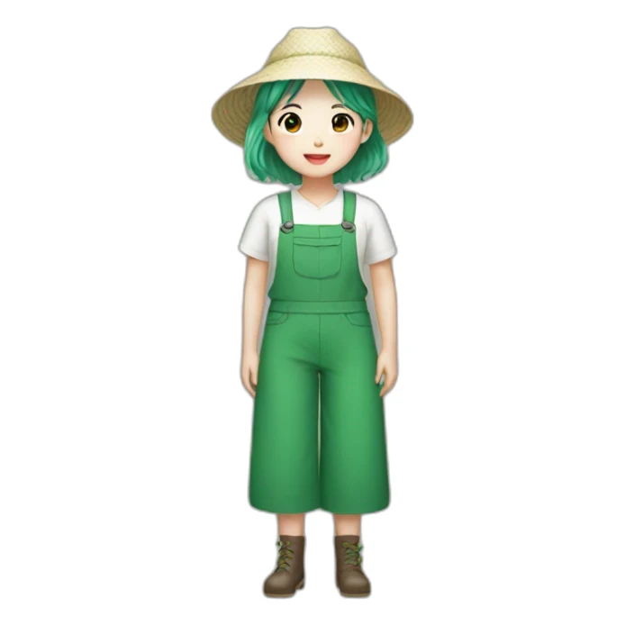 korean farmer girl green hair sticker