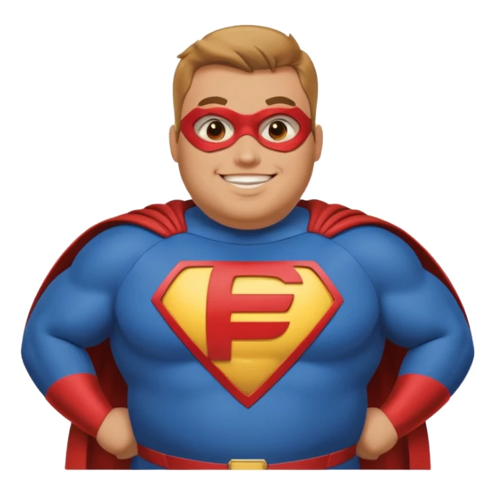 fat super hero with f on his chest sticker