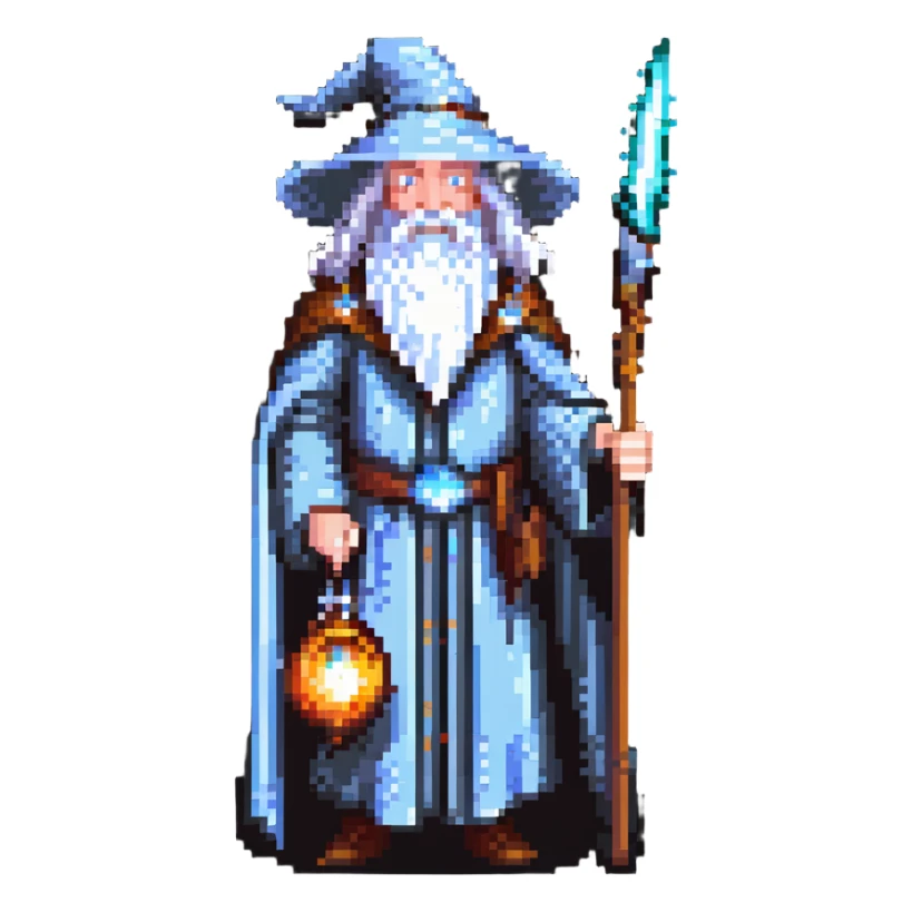 Gandalf the wizard with white beard, staff, and magical robe sticker