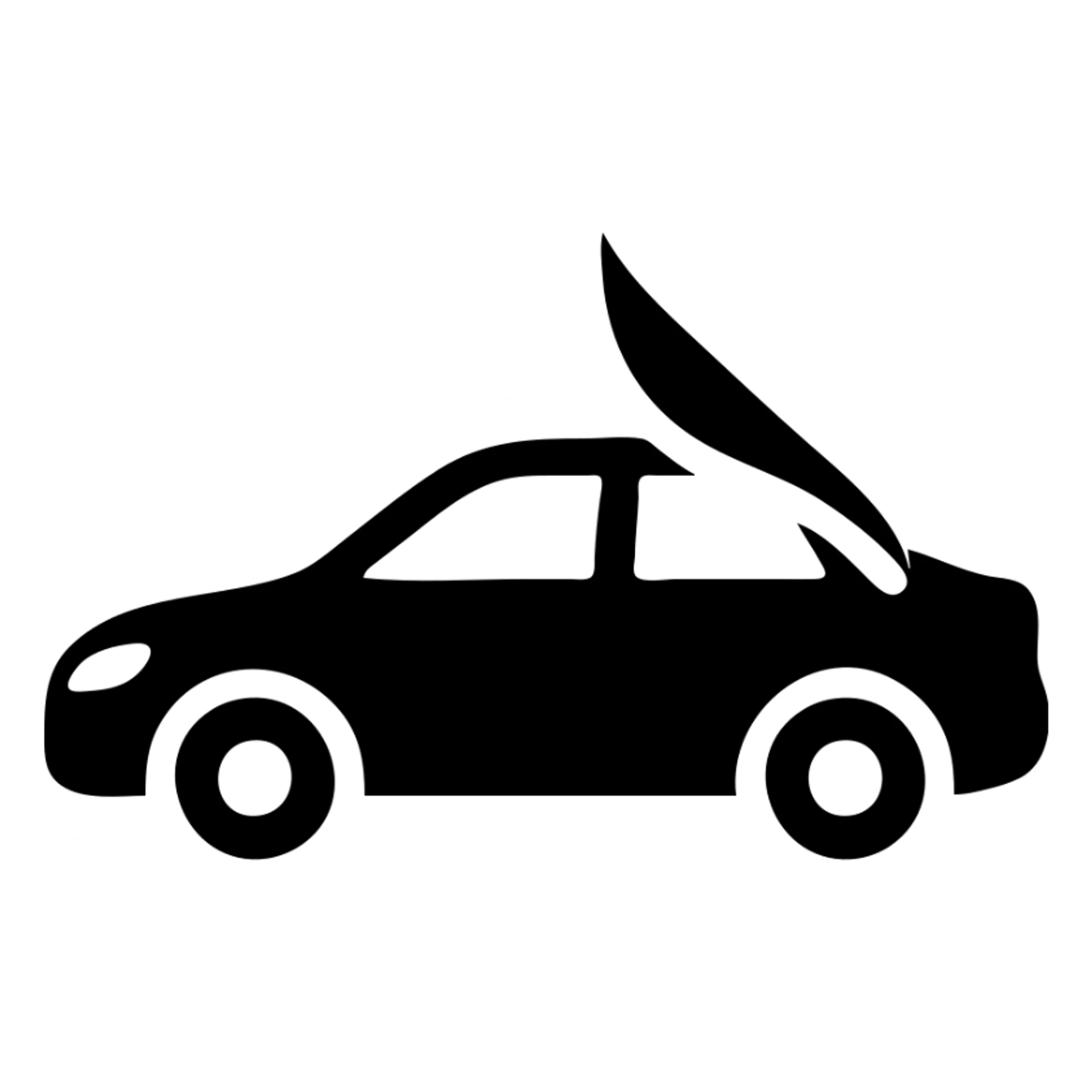 solid icon of a luxury glossy black car with a section covered by a semi-transparent rolled light gray film, curved adhesion effect, minimal and modern sticker