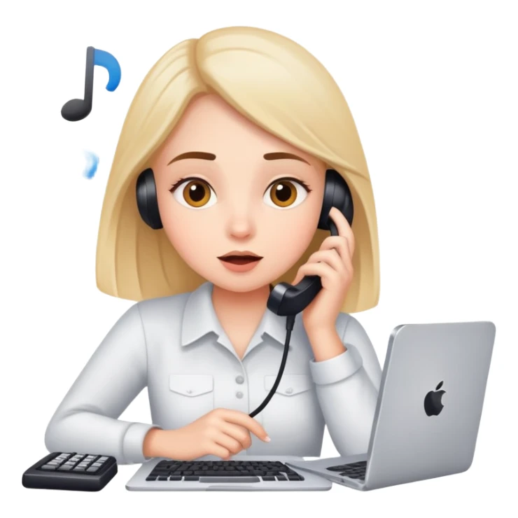 busy girl with a lot of phone calls and work, computer sticker