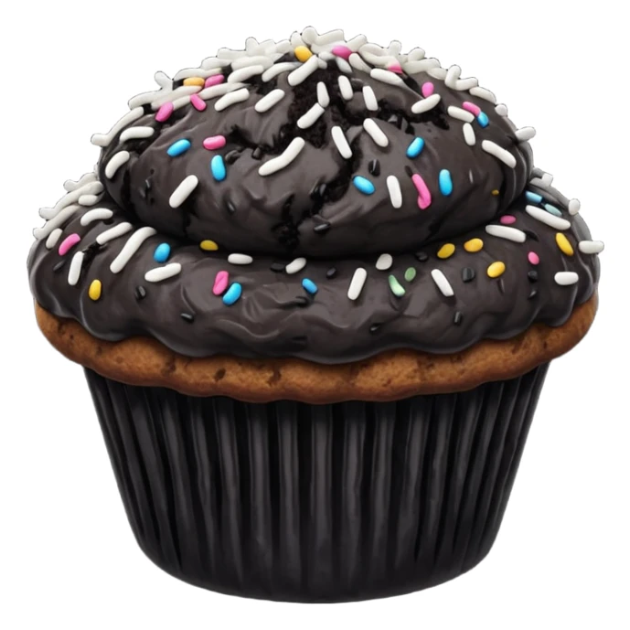 black coloured muffin with black topping sticker