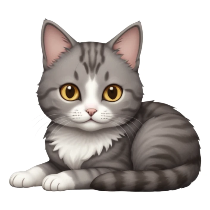 full body tiny short hair dark grey and white cat with hazel eyes lying down sticker