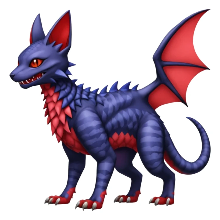 with red markings, scaley scaly batty feline-like quadrupedal digitigrade furry feral Bastet-Noibat-Gatomon-Garchomp-Digimon-Fakémon-Pokémon-creature (full body) sticker