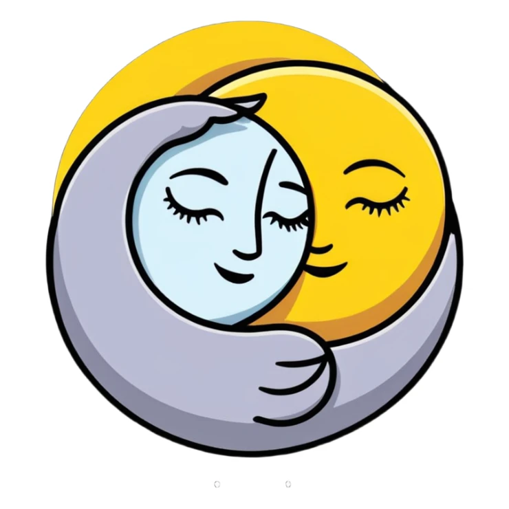 sun and moon cuddling tenderly, loving celestial bodies sticker
