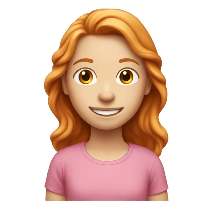 Ginger girl, pink tshirt, medium long hair smiling sticker