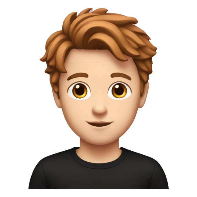 White boy with brown flippy hair. He has a black shirt with pink TCH monogram on it  sticker