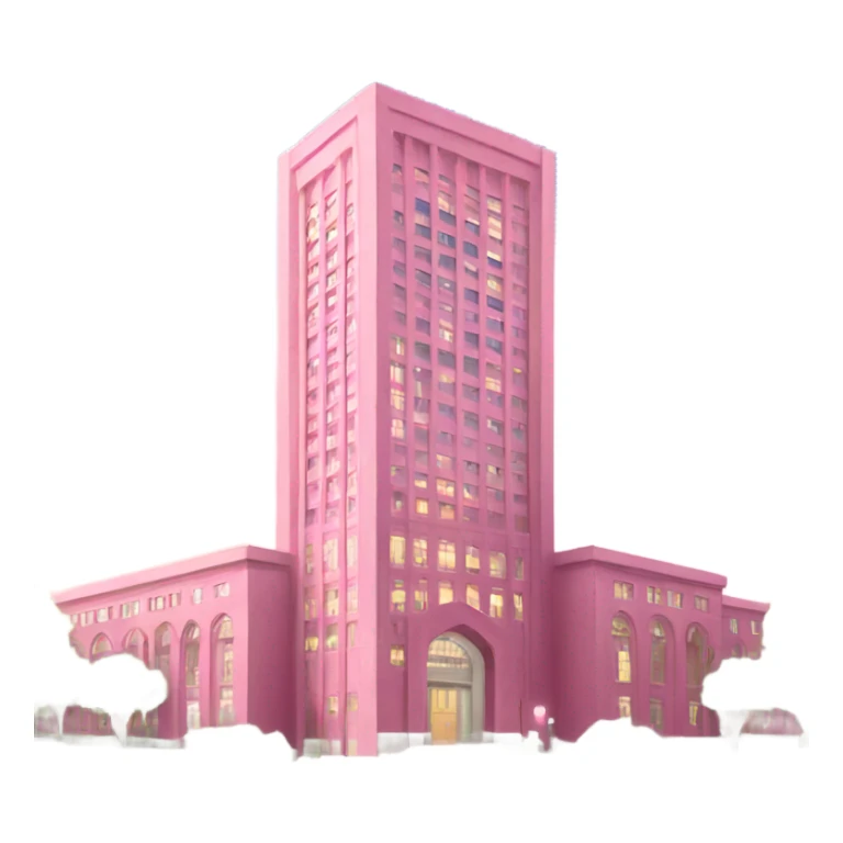 pink university building looking like a skyscraper sticker