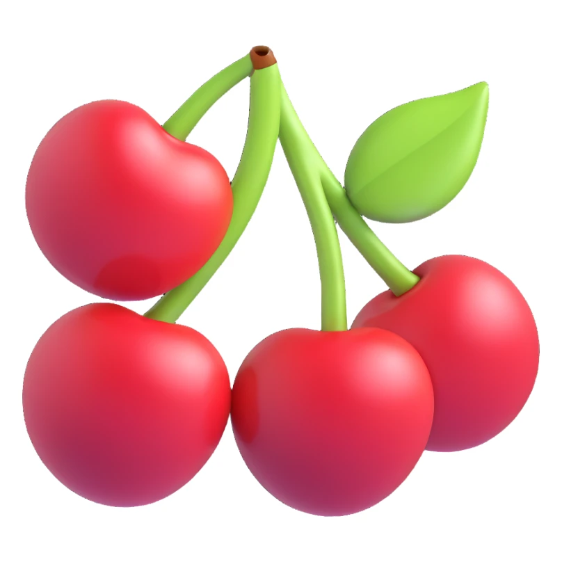 Add a sparkle effect around the cherries, maintaining the 3D iOS emoji style with depth, shading, and a glossy finish. Preserve the transparent background. sticker