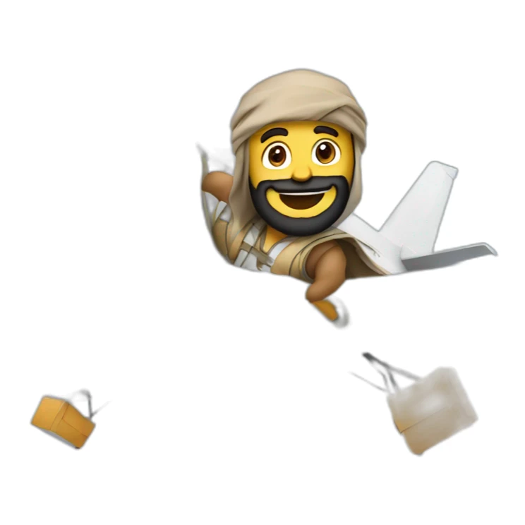 arab with a beard in a squared cardboard vest dancing on top of a plane sticker