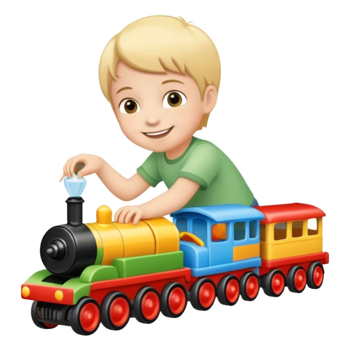 child playing with both toy cars and trains sticker