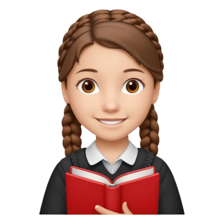 brown braid hair girl kid, student, red book sticker