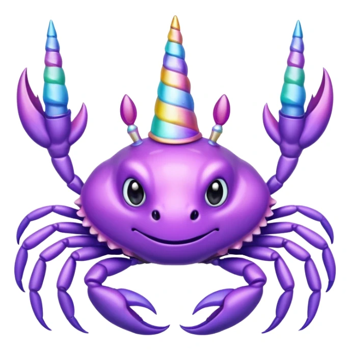 a purple crab with a unicorn horn sticker