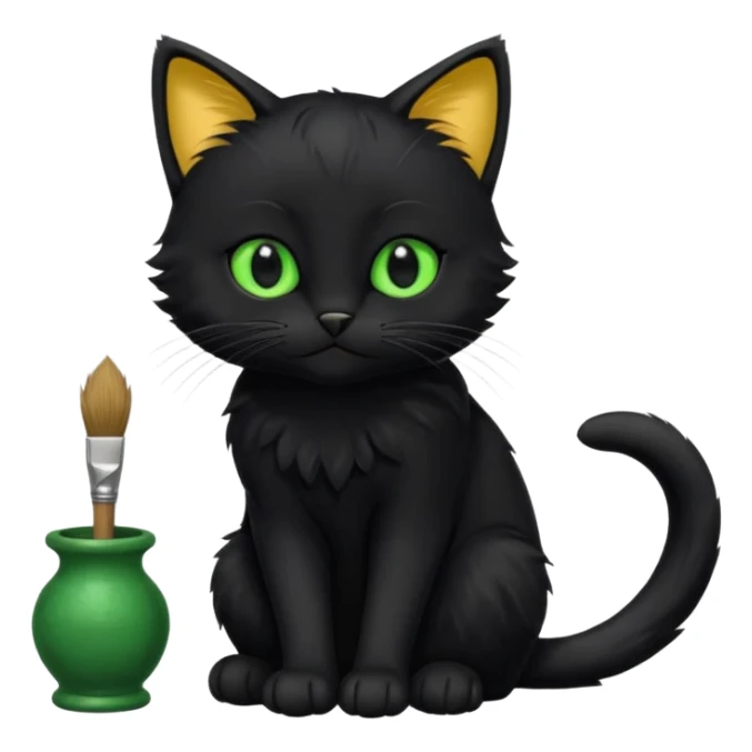 Chat noir peinture mignon assise peinture sticker