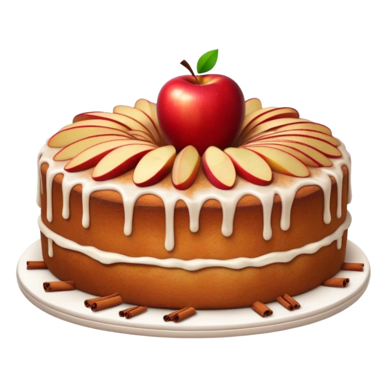 Cinematic Realistic Apfelkuchen Dessert Emoji, depicted as a classic apple cake bursting with cinnamon and apples rendered with soft textures and warm, inviting lighting. sticker