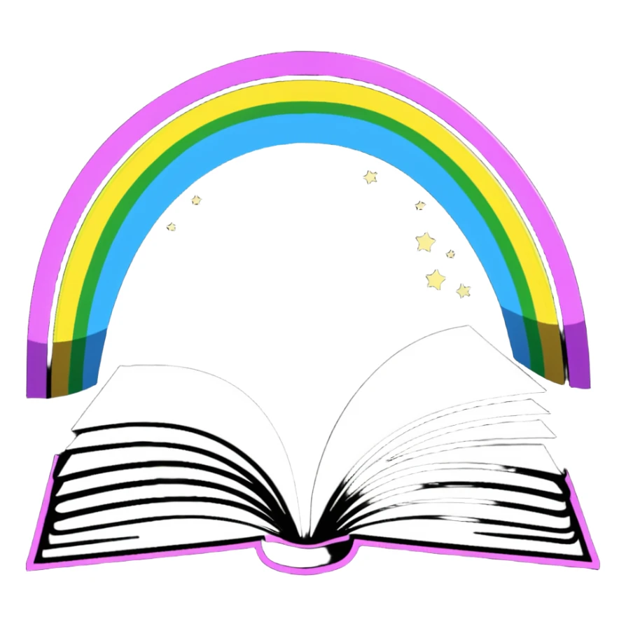 Rainbow colored book with twinkling sparkles around it sticker
