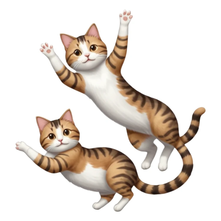 brown tabby and white cat with doing a big extremely long stretch reaching up into the air with arms and legs side by side together straight and overextended whilst lying on its side sticker