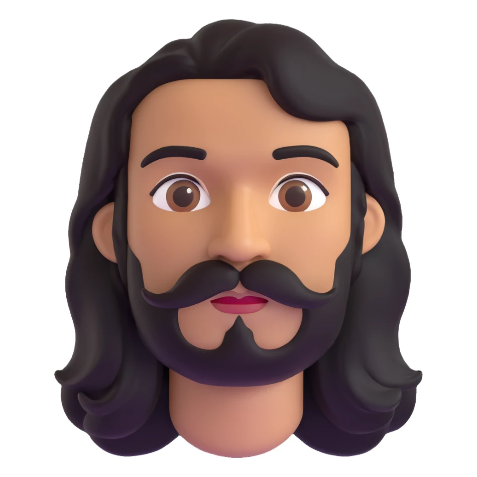 man with long black hair, mustache, no beard, brown skin sticker