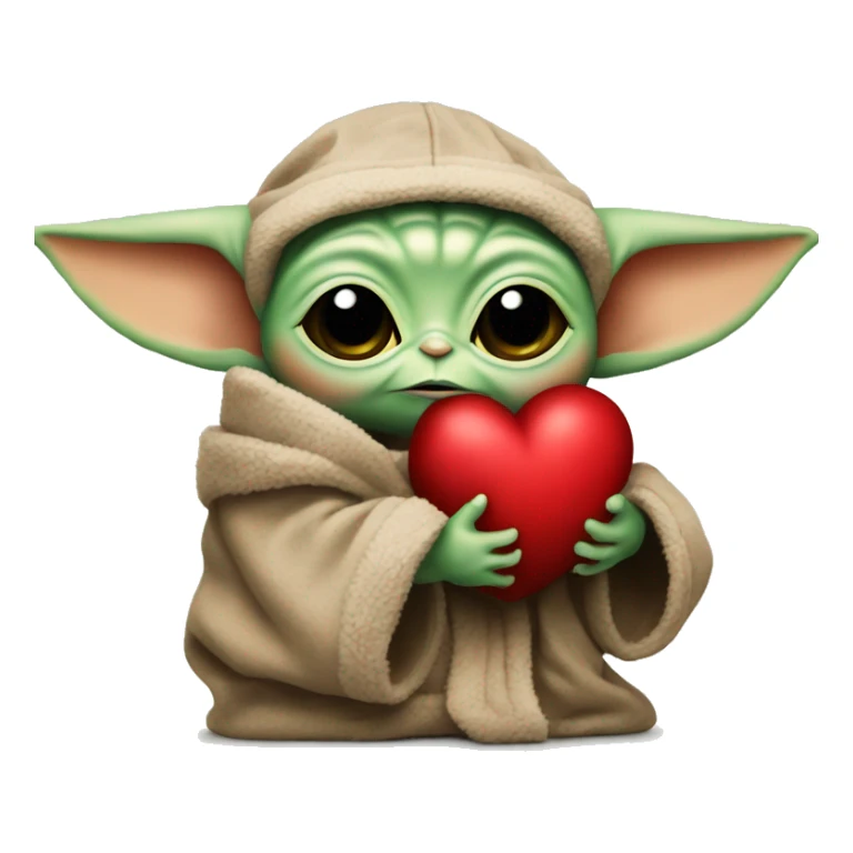 Baby Yoda holds a big plush red heart sticker