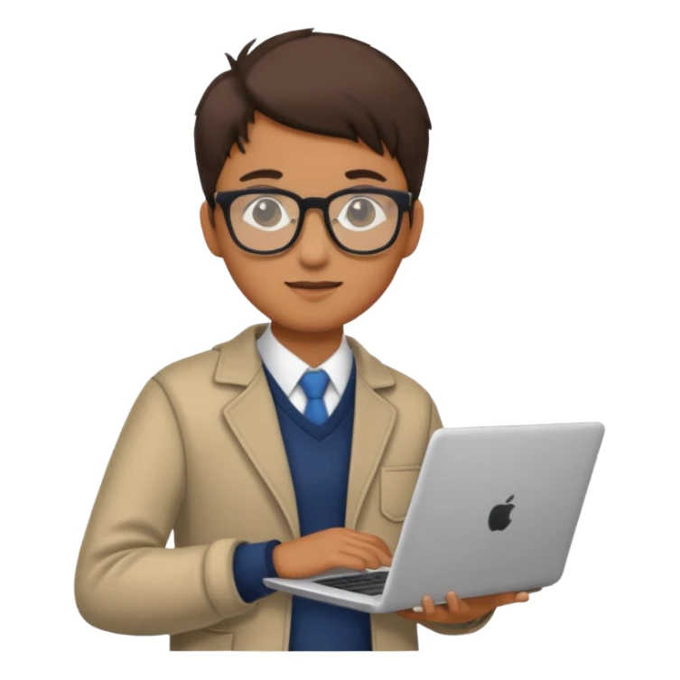 un estudiante que este parado con sus lentes y su laptop sticker