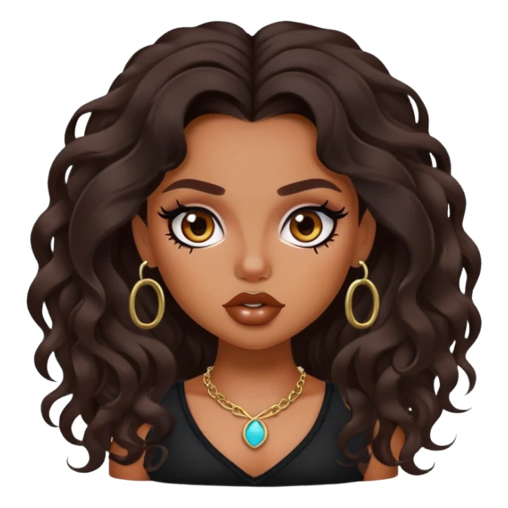 pretty bratz baddie, septum piercing, dark wavy hair sticker