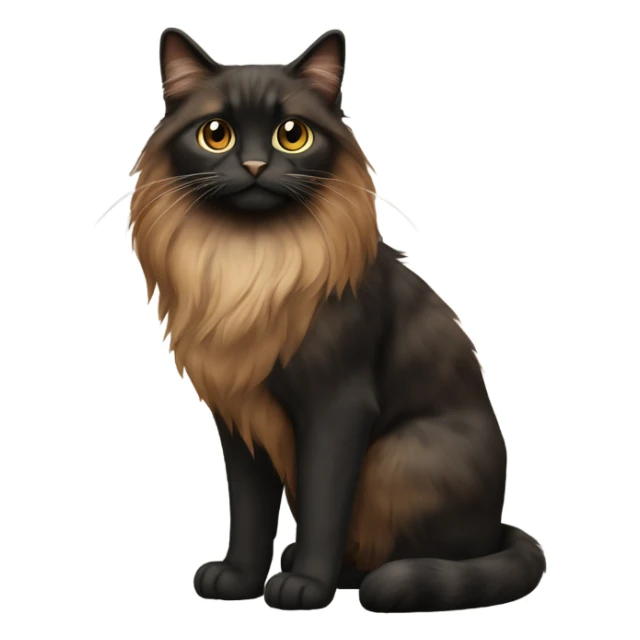long haired mixed brown, light brown, black fur cat whole body sticker