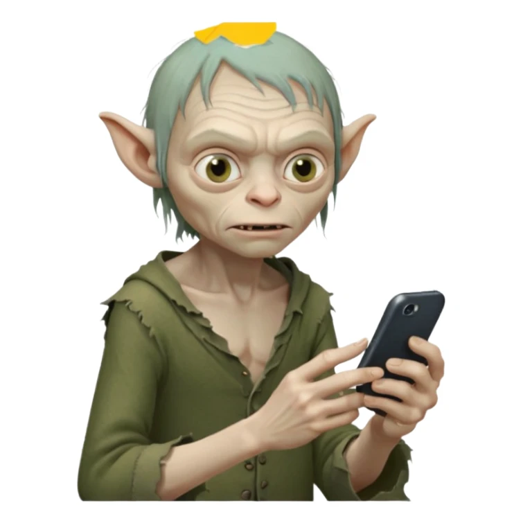 gollum typing a cellphone in a WhatsApp sticker