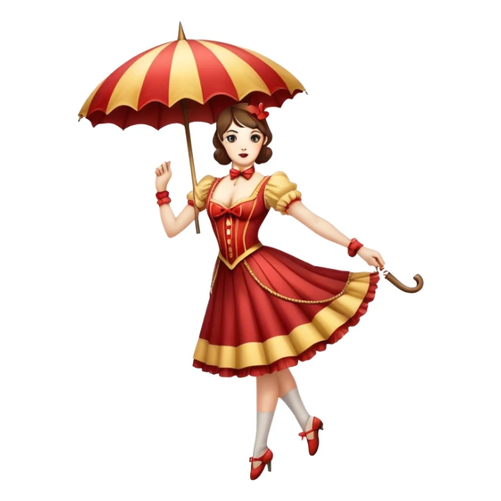 Vintage circus tightrope walker holding parasol sticker
