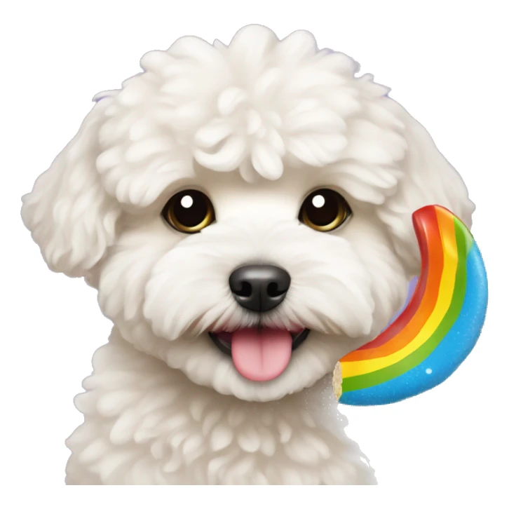 maltipoo dog with rainbow chew tou sticker