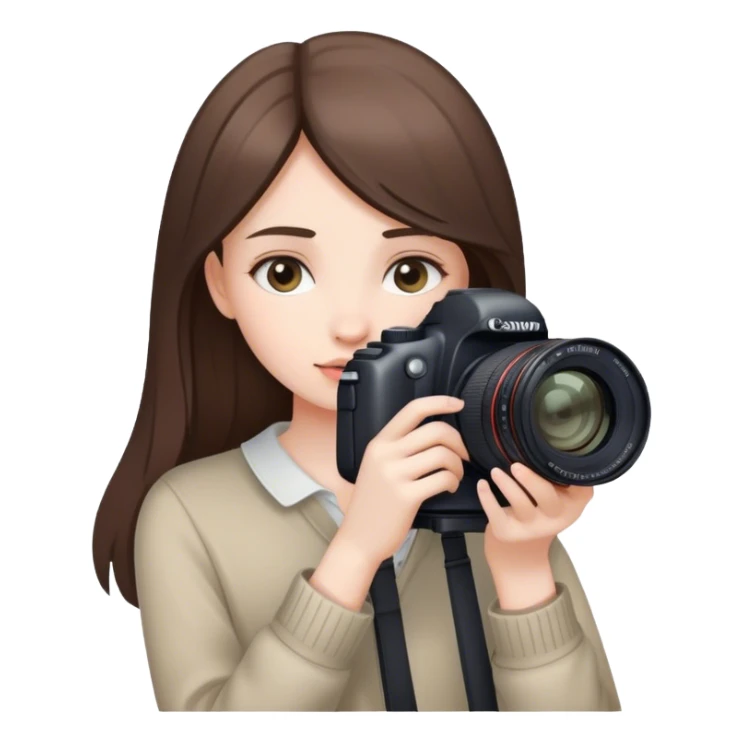 beautiful pale brunette girl taking photos with canon camera looking down sticker