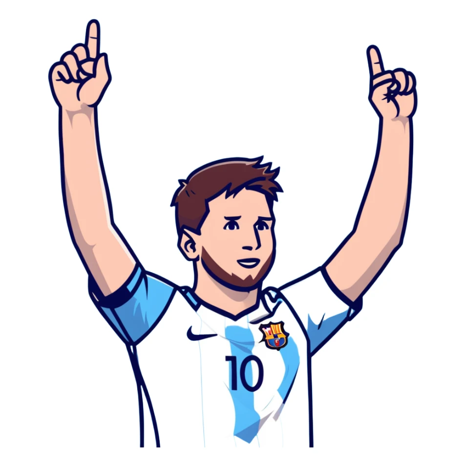 lionel messi celebrating with arms raised wearing a blue and white jersey sticker