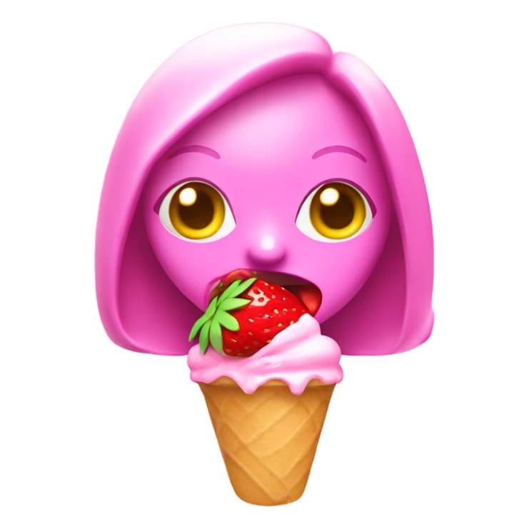 Pretty pink female alien, eating a strawberry icecream  sticker