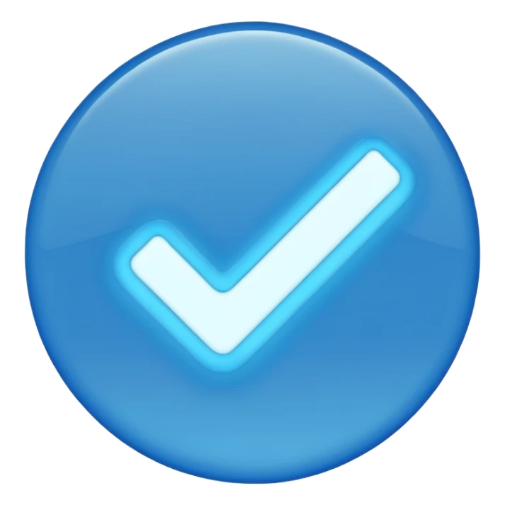 Blue circle with irregularities on it on it is boundaries and it should have a white tick no face sticker