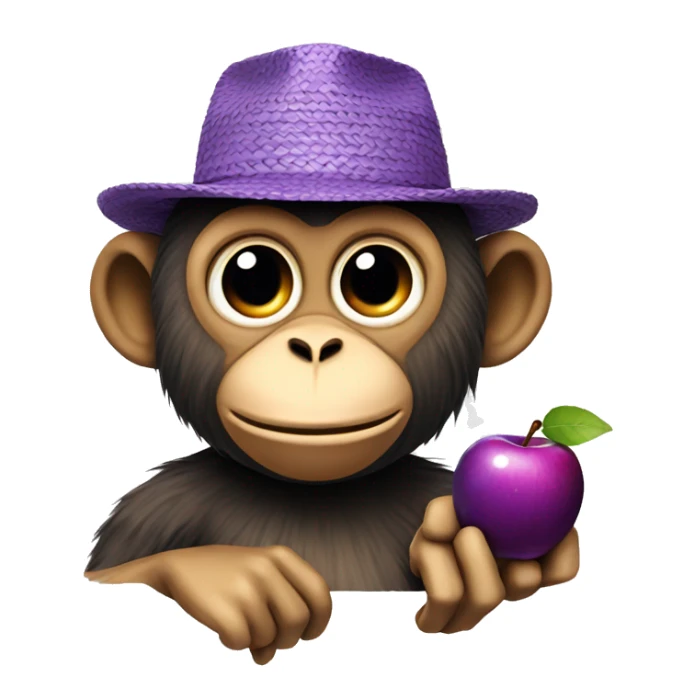 monkey with a straw hat and a purple swirley apple sticker
