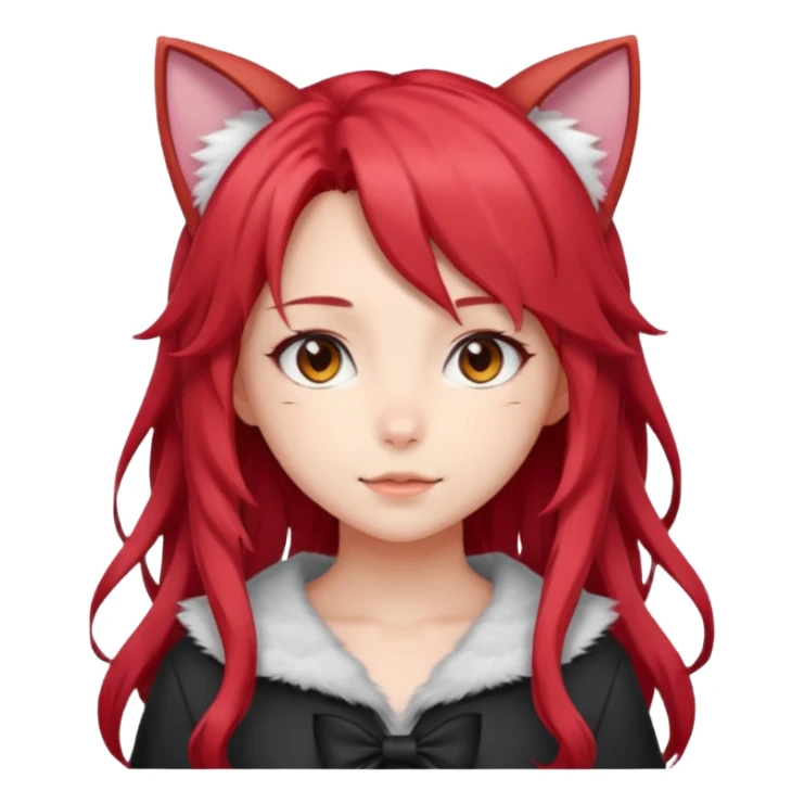 cute anime girl with ears, red blowing hair sticker
