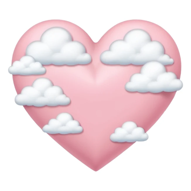 pastel pink heart with fluffy white clouds iOS Apple emoji style sticker