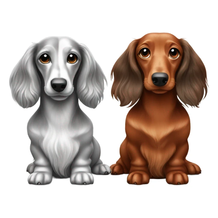 Long haired red dachshund and long haired silver dapple dachshund sitting together  sticker