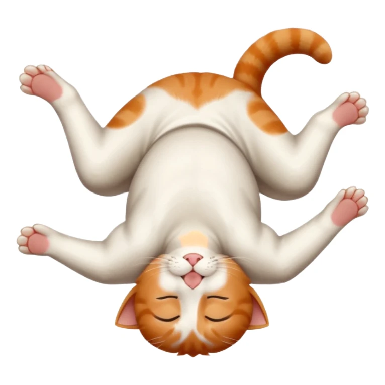 ginger and white small cat eyes closed lying down upside down with paws stretched out in different directions sticker