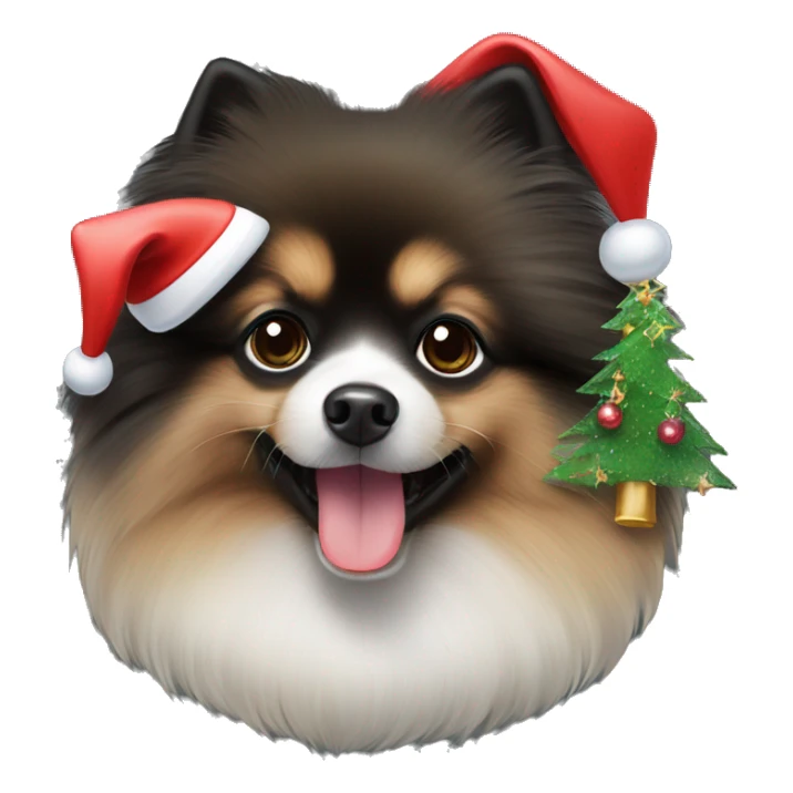 Black dog Pomeranian spitz with Christmas decorations  sticker