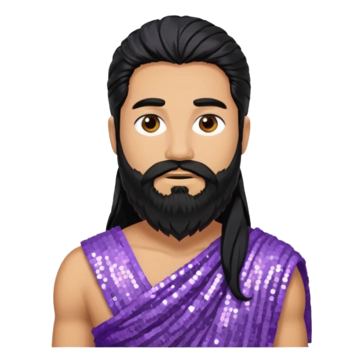 Jupiter from Roman Deities with long black hair and beard, lilac sequin toga sticker