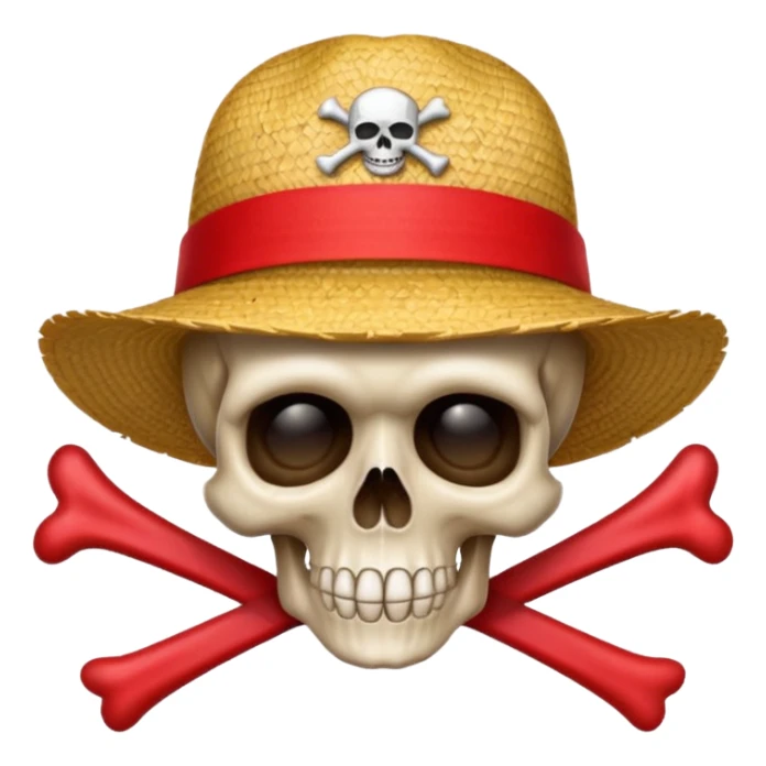 Skull and crossbones wearing a straw hat with the ribbon being red sticker