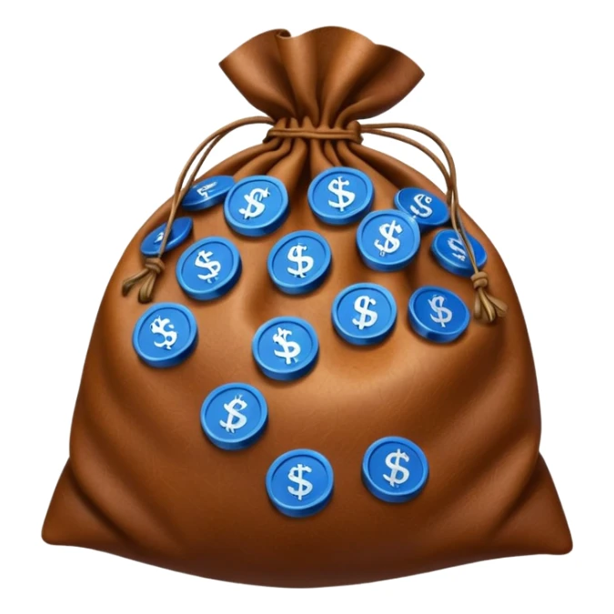 brown money bag of blue coins sticker