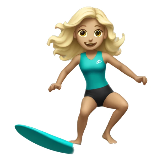blonde girl surfing teal wave sticker