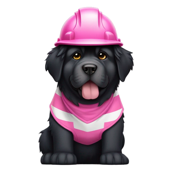 Black Tibetan Mastiff with pink and white striped hardhat doing construction that is sized 48x48 sticker