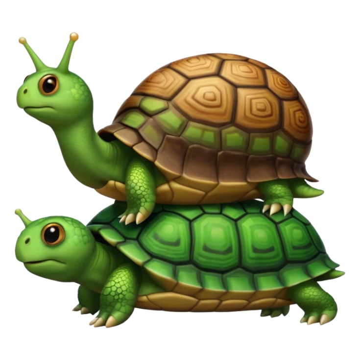 A snail is perched on the back of a turtle. sticker
