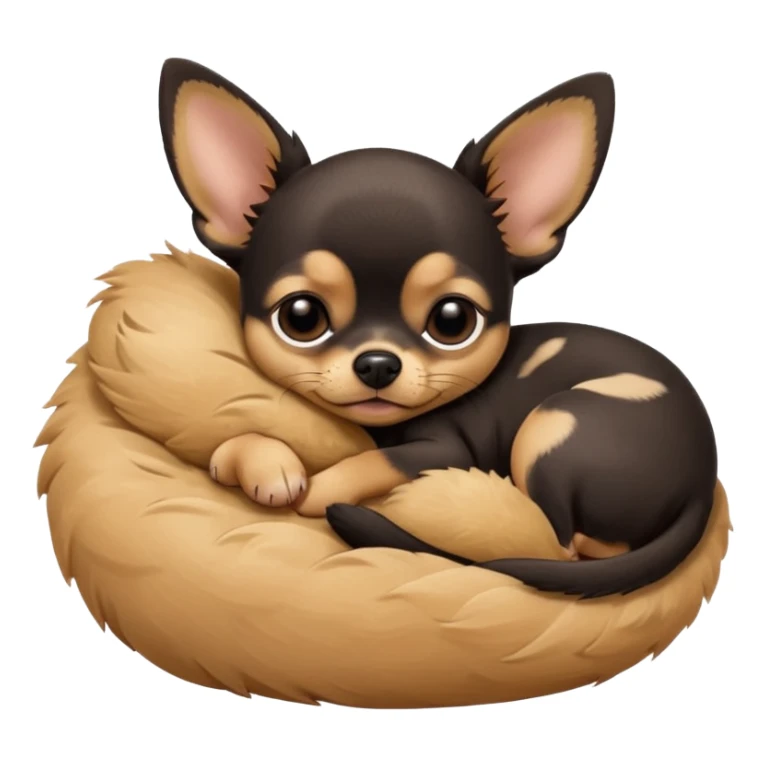 A high-resolution photo-realistic digital illustration of a cute black and tan chihuahua with big eyes closed sleeping lazily. sticker