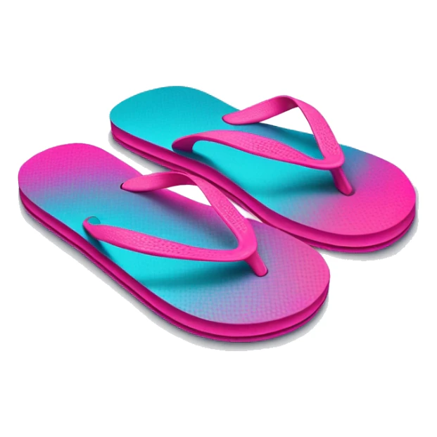 Realistic hot pink and dark turquoise gradient pair of summer flip flops isolated. sticker